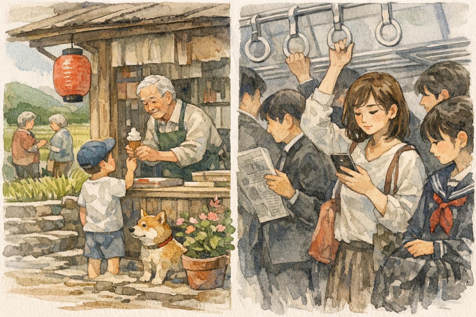 Life in Small Japanese Towns vs Big Cities detail image showing in smaller japanese towns, local memory and neighborly visibility often…