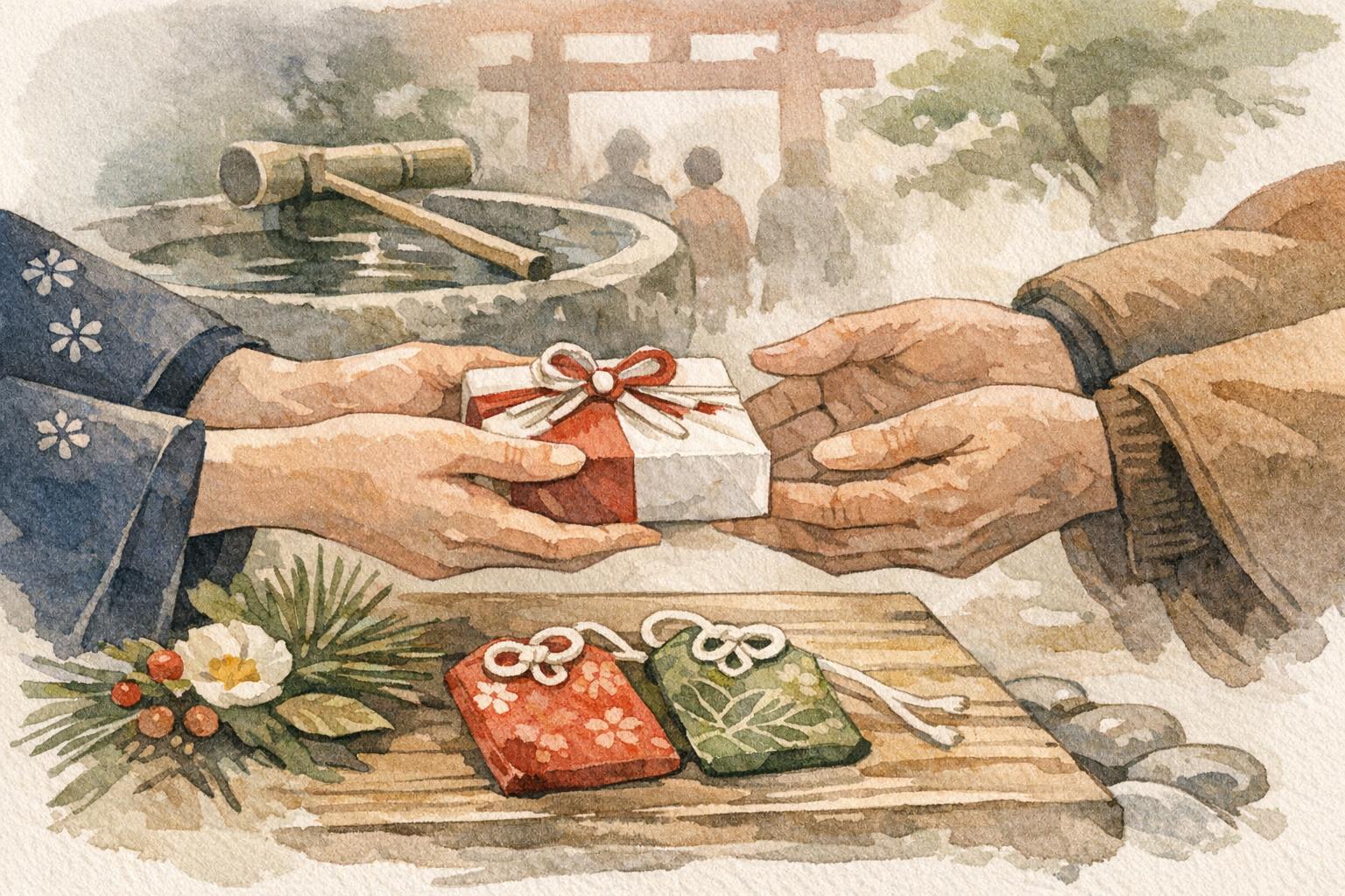 The Art of Gift Giving in Japan detail image showing hatsumode, the first shrine or temple visit of the year, gives the transition a…
