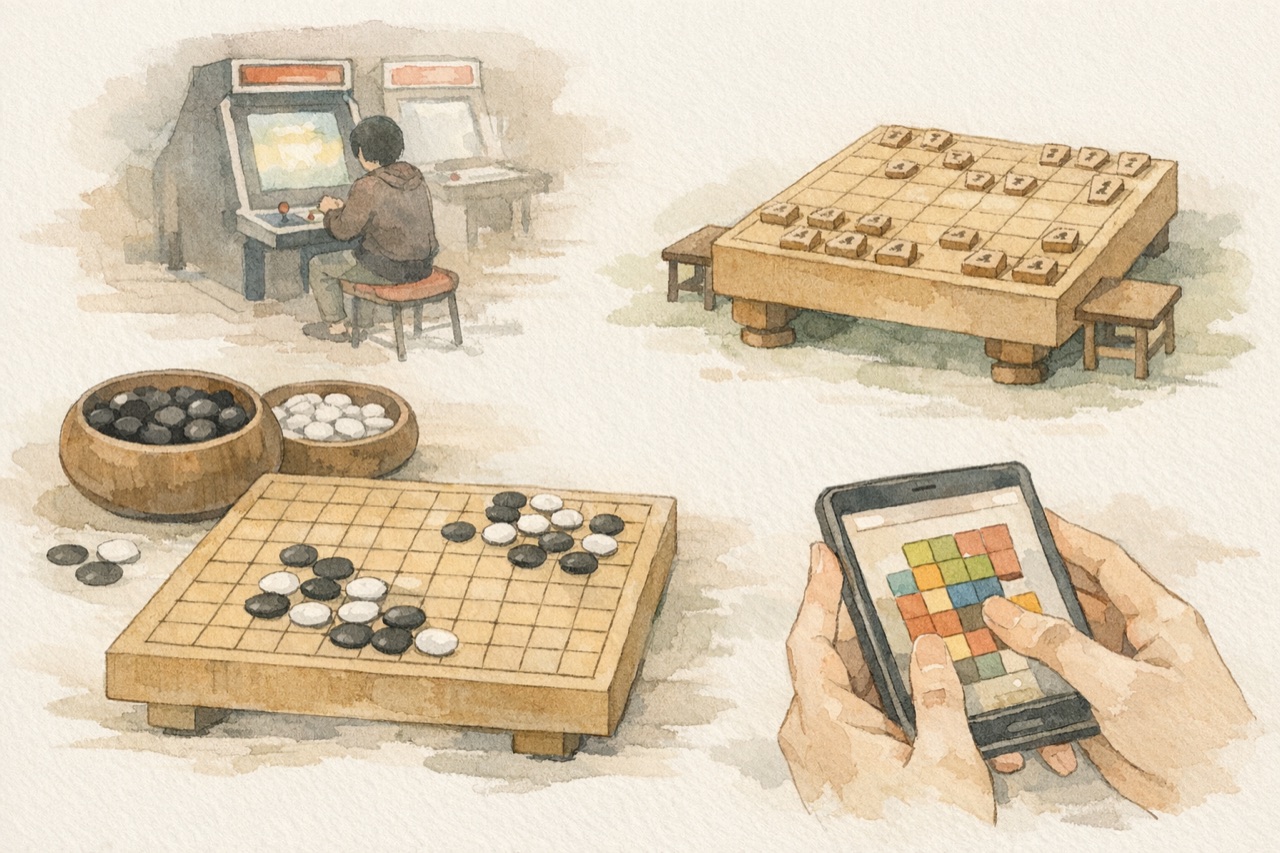 Traditional and Modern Games in Japan image showing go and shogi as schools of attention