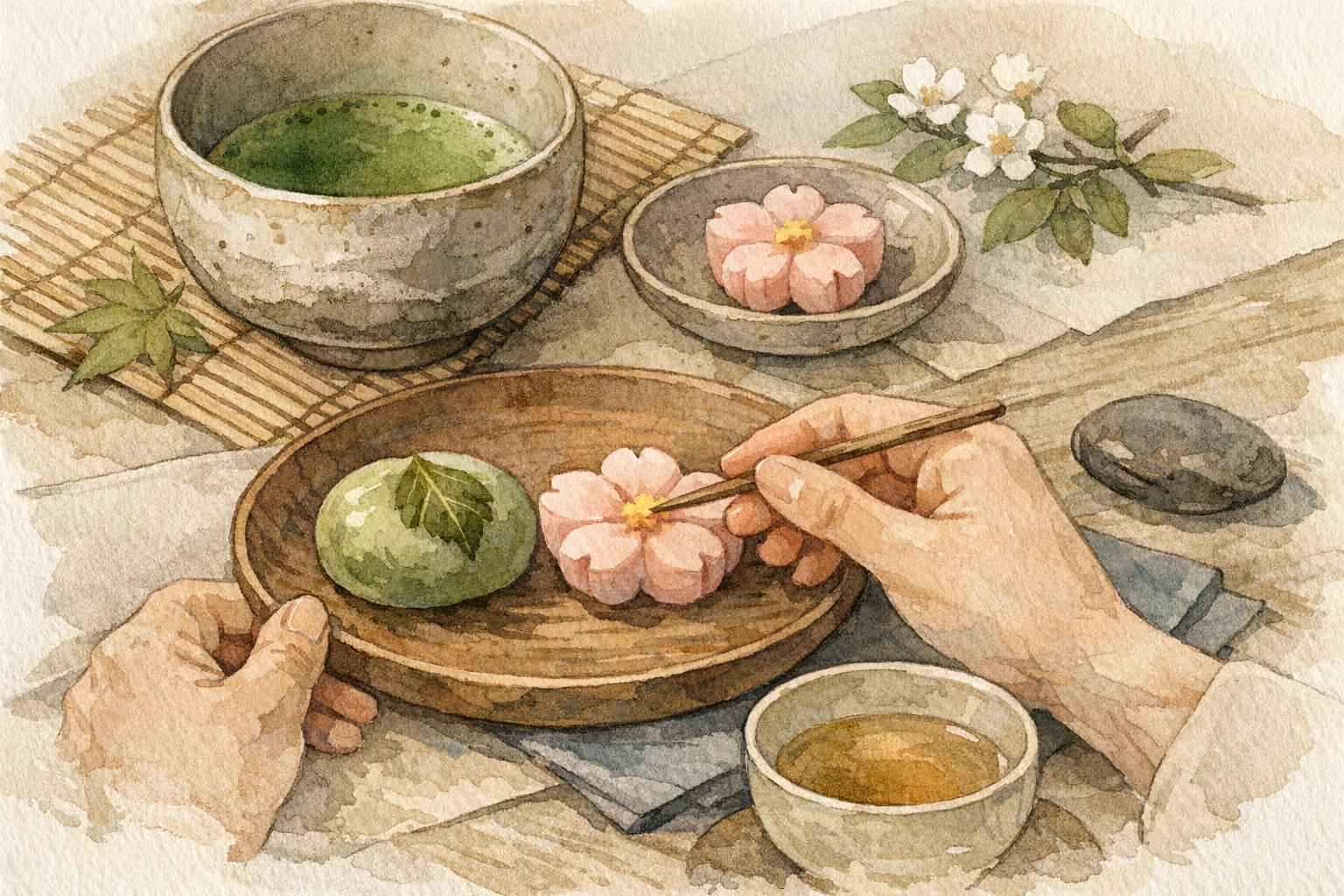 Traditional Japanese Sweets (Wagashi) Explained detail image showing tea matters here not only as a drink but as the structure that gives…