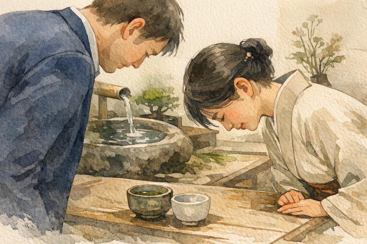 Why Do Japanese People Bow Instead of Handshakes? detail image showing a handshake assumes touch, but bowing allows contact to be replaced…